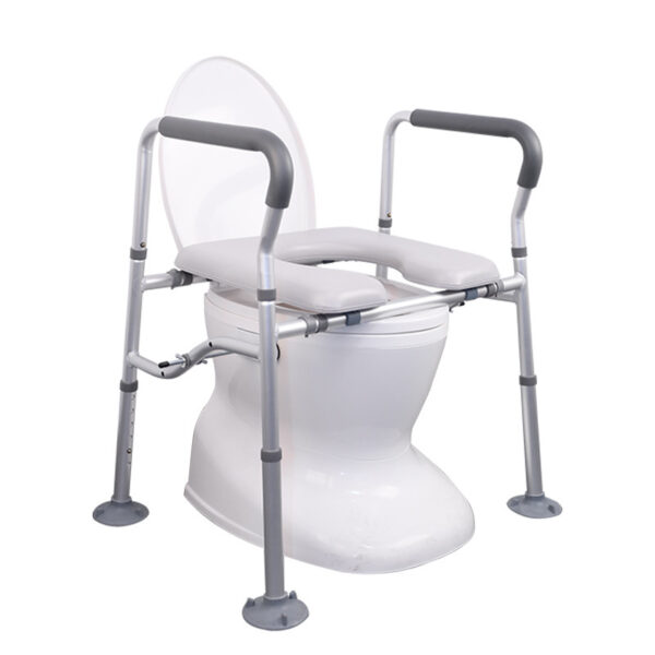 Custom Commode Chair - Detachable Cushioned Toilet Aid with Stabilizing Clamps & Handrails - Image 2